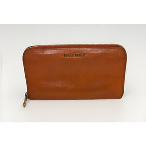 MIU MIU Madras Leather Zippy Wallet Orange Paprika Long Wallet Authentic